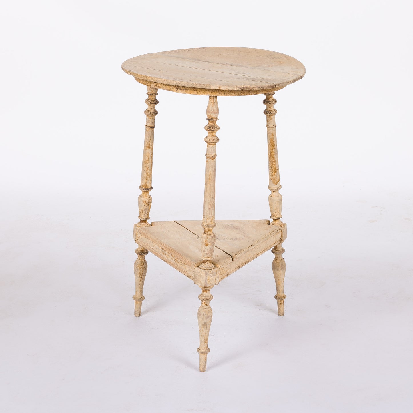 French Gueridon Side Table with Triangular Shelf