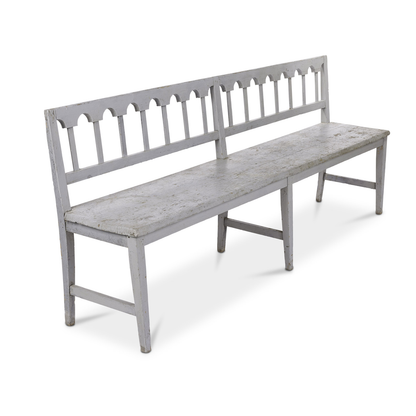 Grey Painted Long Pine Bench with Arch Design