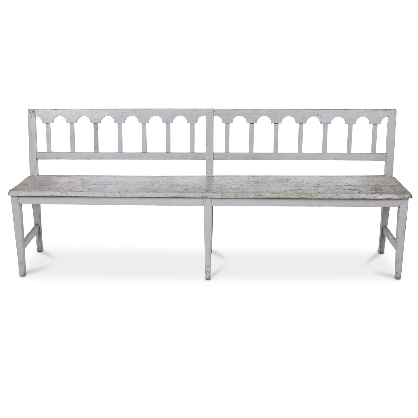 Grey Painted Long Pine Bench with Arch Design