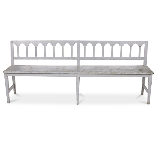 Grey Painted Long Pine Bench with Arch Design