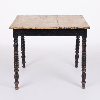 Napoleon III Period Table with Black Legs and Natural Top
