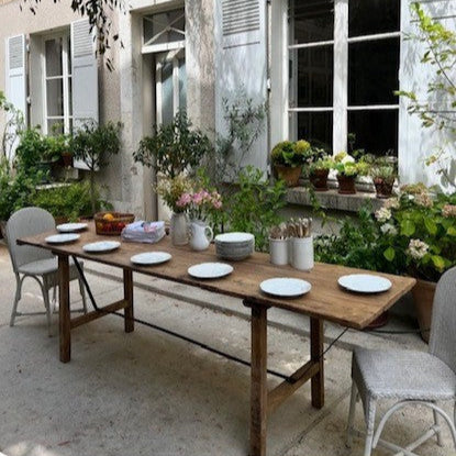 Long Pine Table with Metal Braces
