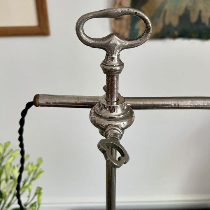 1920 Polished Nickel Adjustable Table Lamp with Patterned Glass
