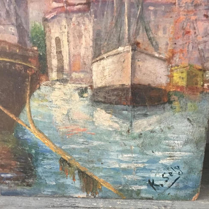 Unframed Oil on Board - Marseille Port