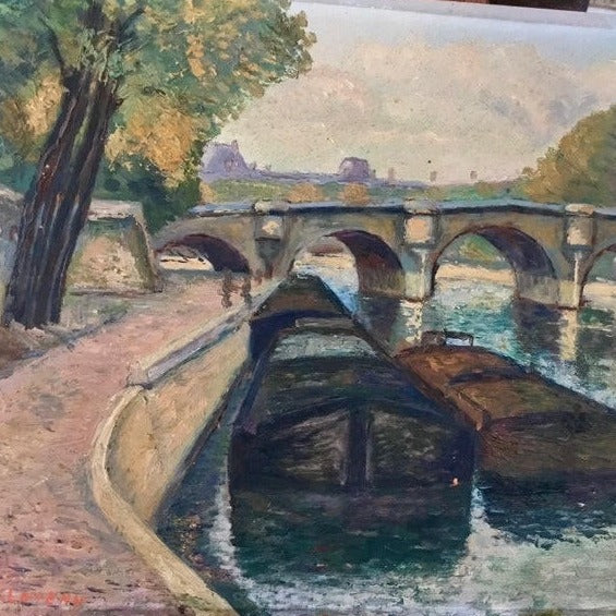 Unframed Oil on Board - Quasi of the Seine of Paris