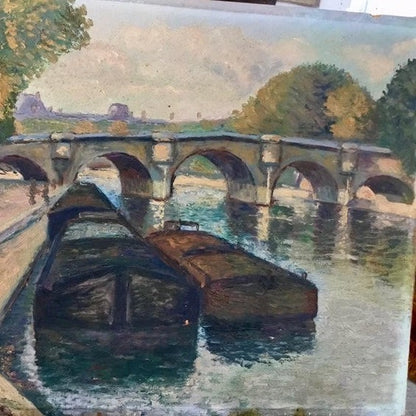 Unframed Oil on Board - Quasi of the Seine of Paris