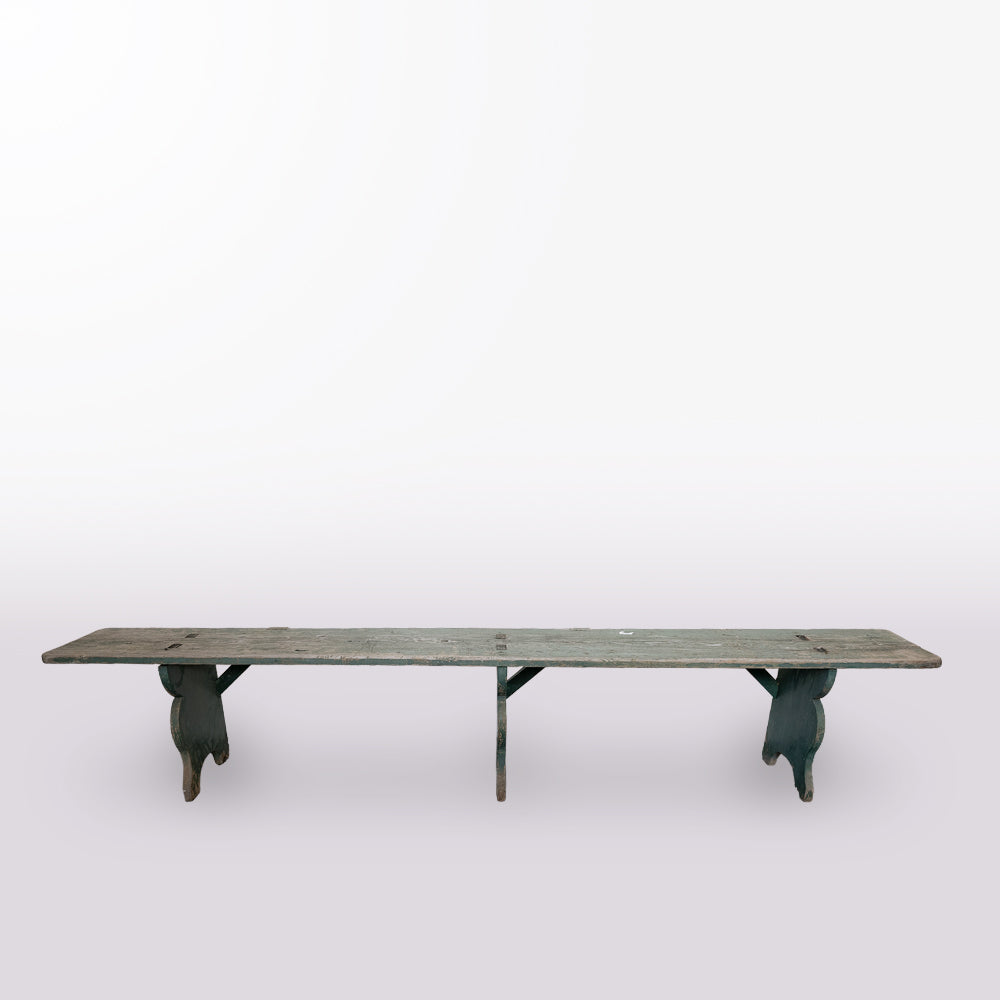 Long Green Bench with 3 Supports