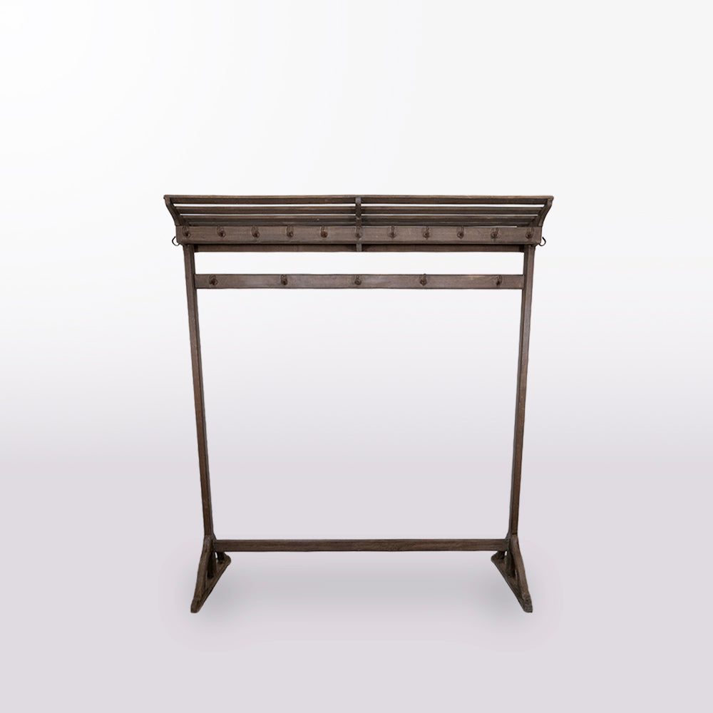 1930s Wood and Iron Double Sided Coat Rack