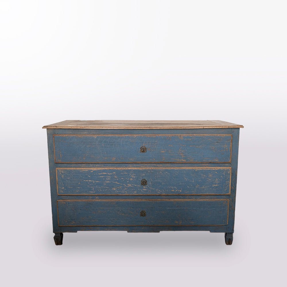 19th Century French Blue Painted Chest of Drawers