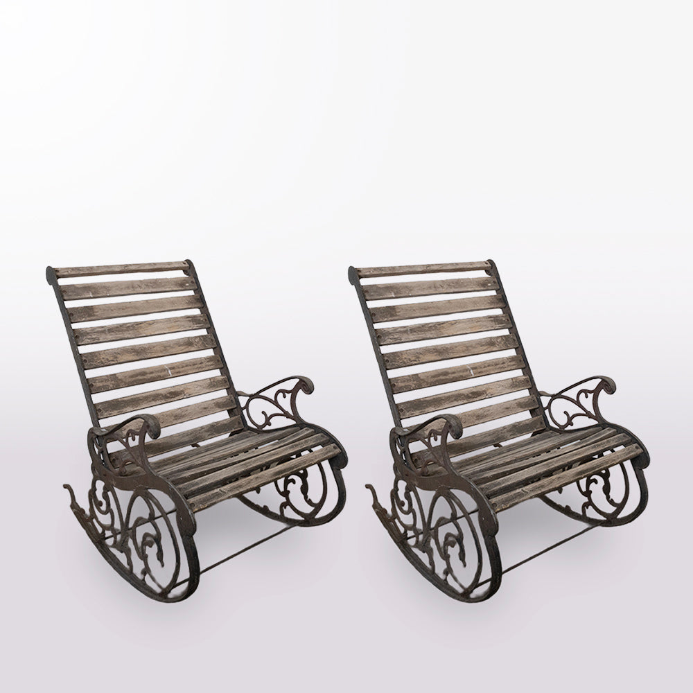 French 1900s Beech and Iron Rocking Chairs