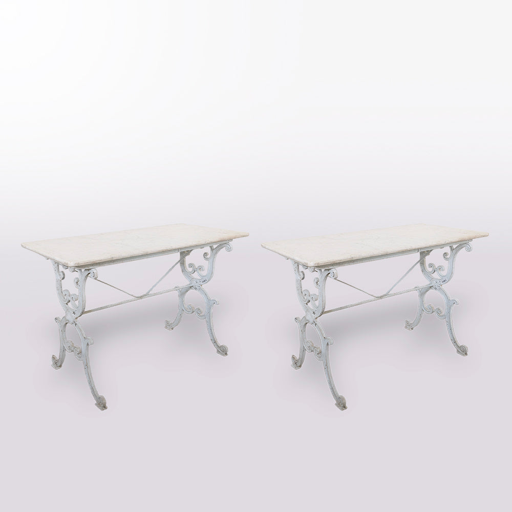 French 1900s Rare Bistro Table w/ Carrera Marble Top