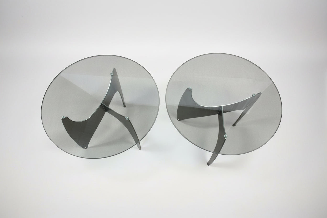 Sculptural Postmodern Brushed Metal & Glass Side Table
