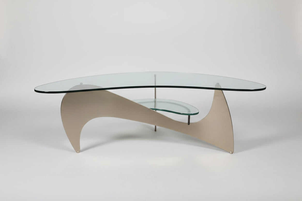 Sculptural Postmodern Brushed Metal & Glass Coffee Table