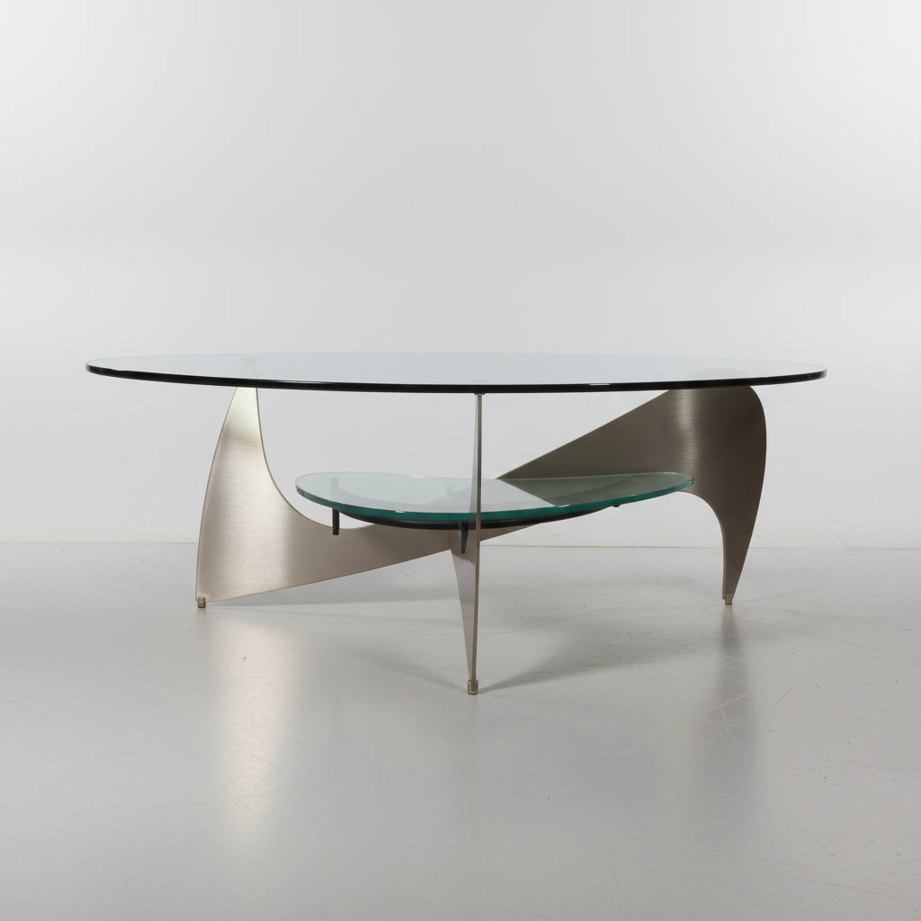 Sculptural Postmodern Brushed Metal & Glass Coffee Table