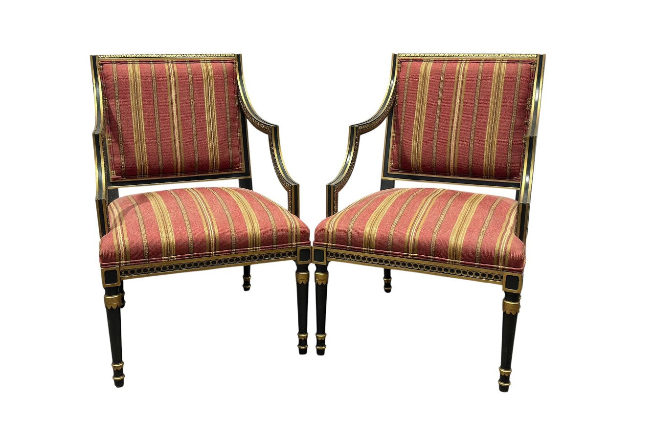 Louis XVI Style Ebonized & Gilt Armchair