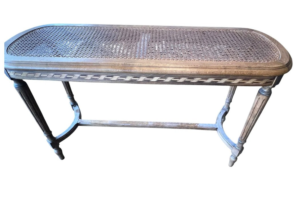Neoclassical Cane Bench with Inlaid Apron