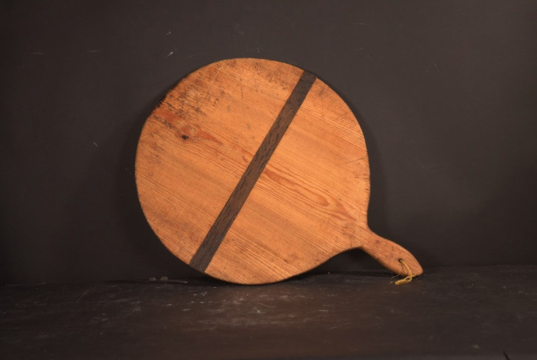 French Round Pine Bread Board with Ebonized Inlay
