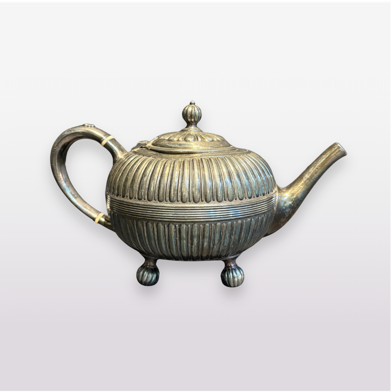 Ribbed Silver Plated Teapot