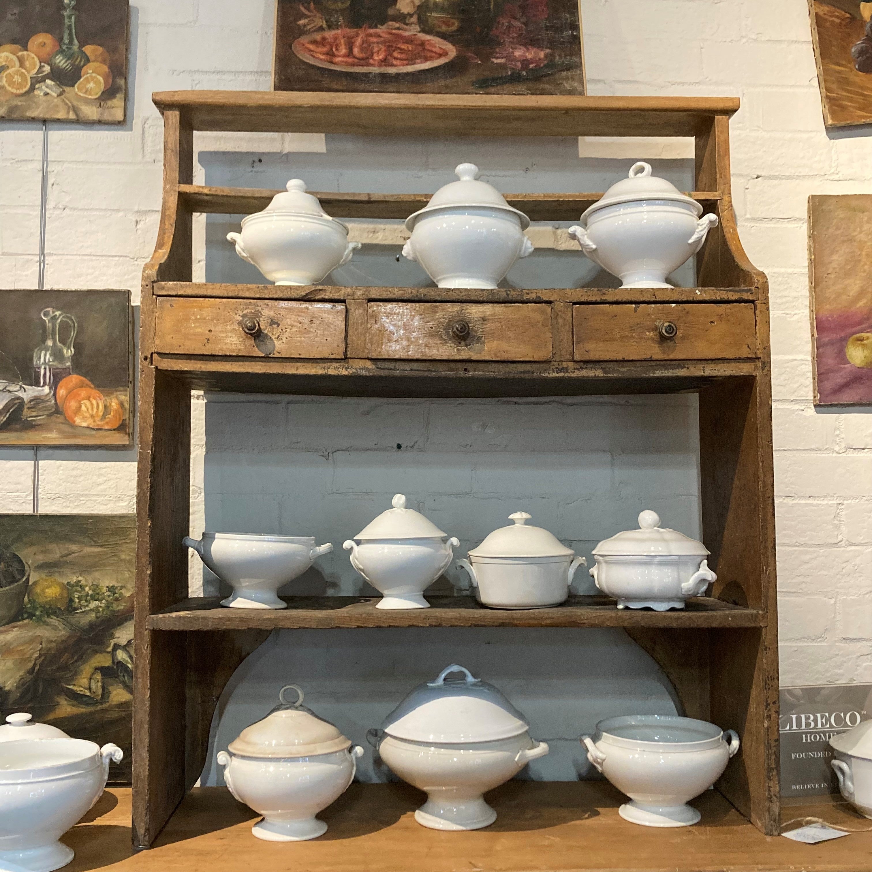French Oak Shelves with Row of Drawers