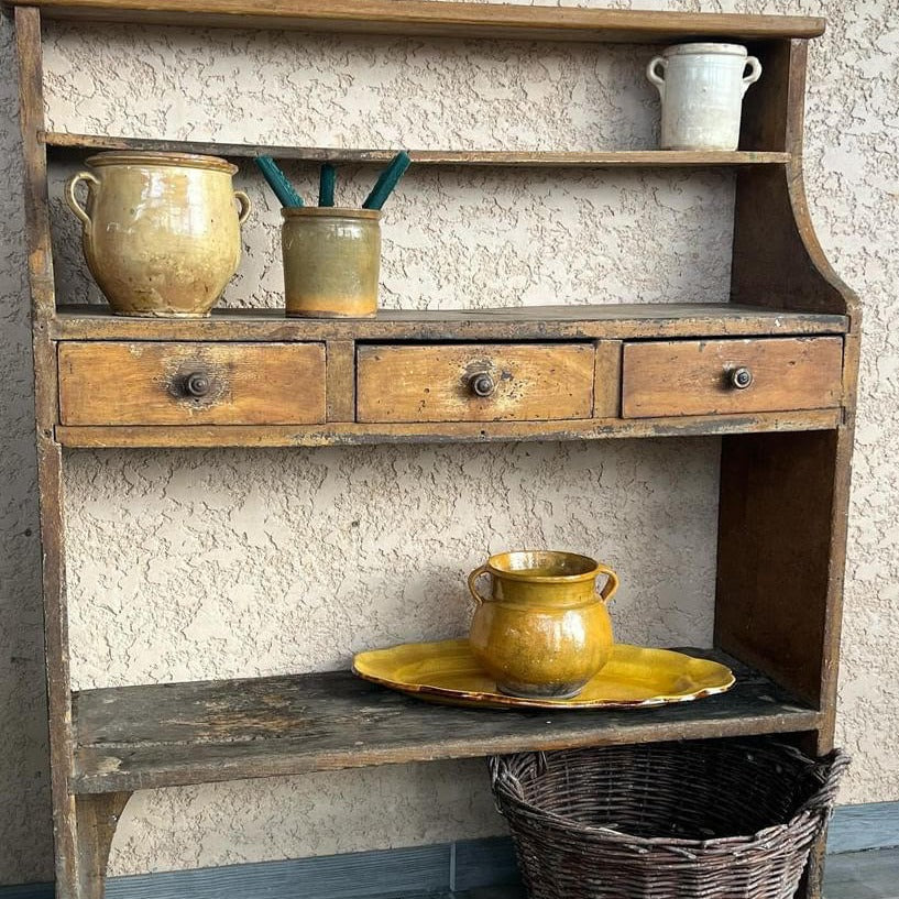 French Oak Shelves with Row of Drawers