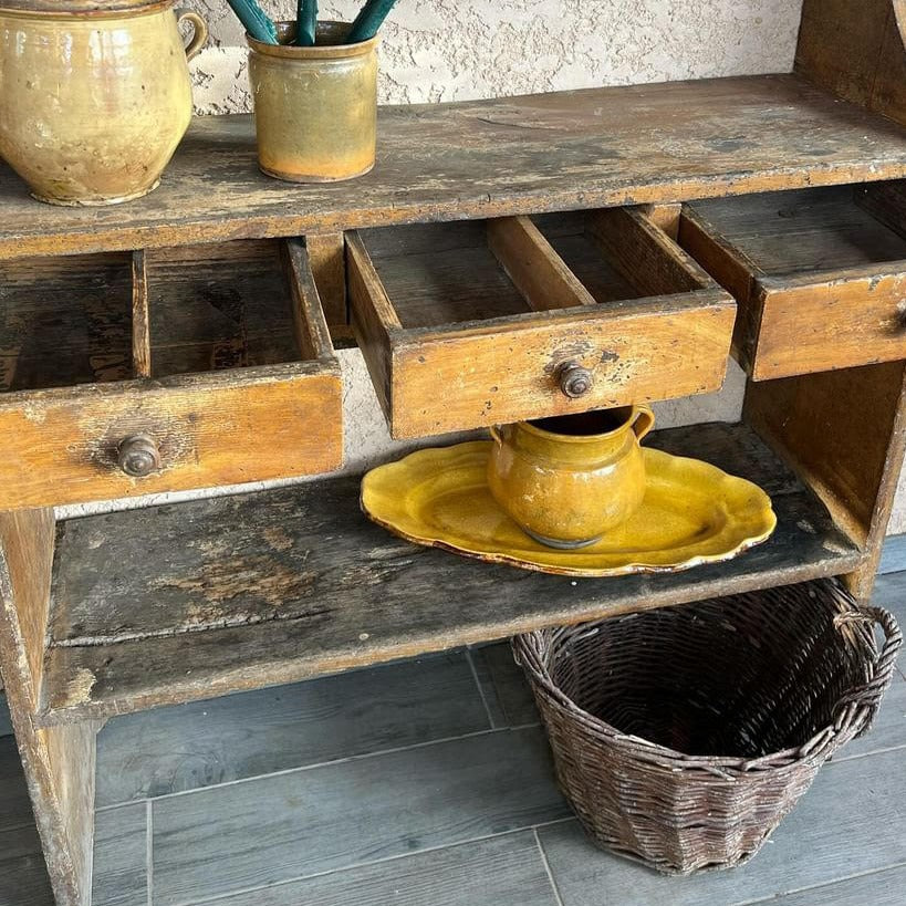 French Oak Shelves with Row of Drawers
