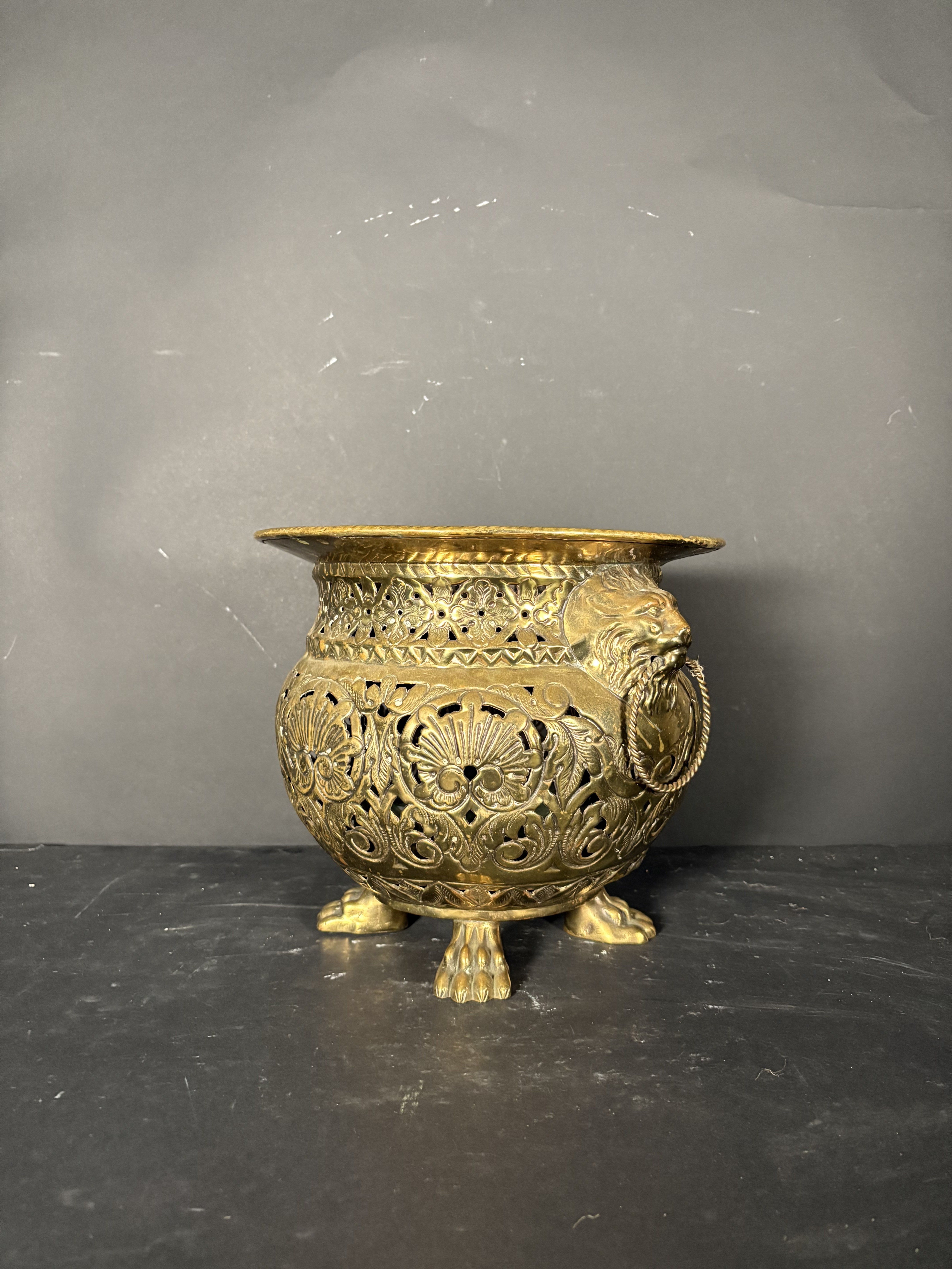 Round Brass Jardinière