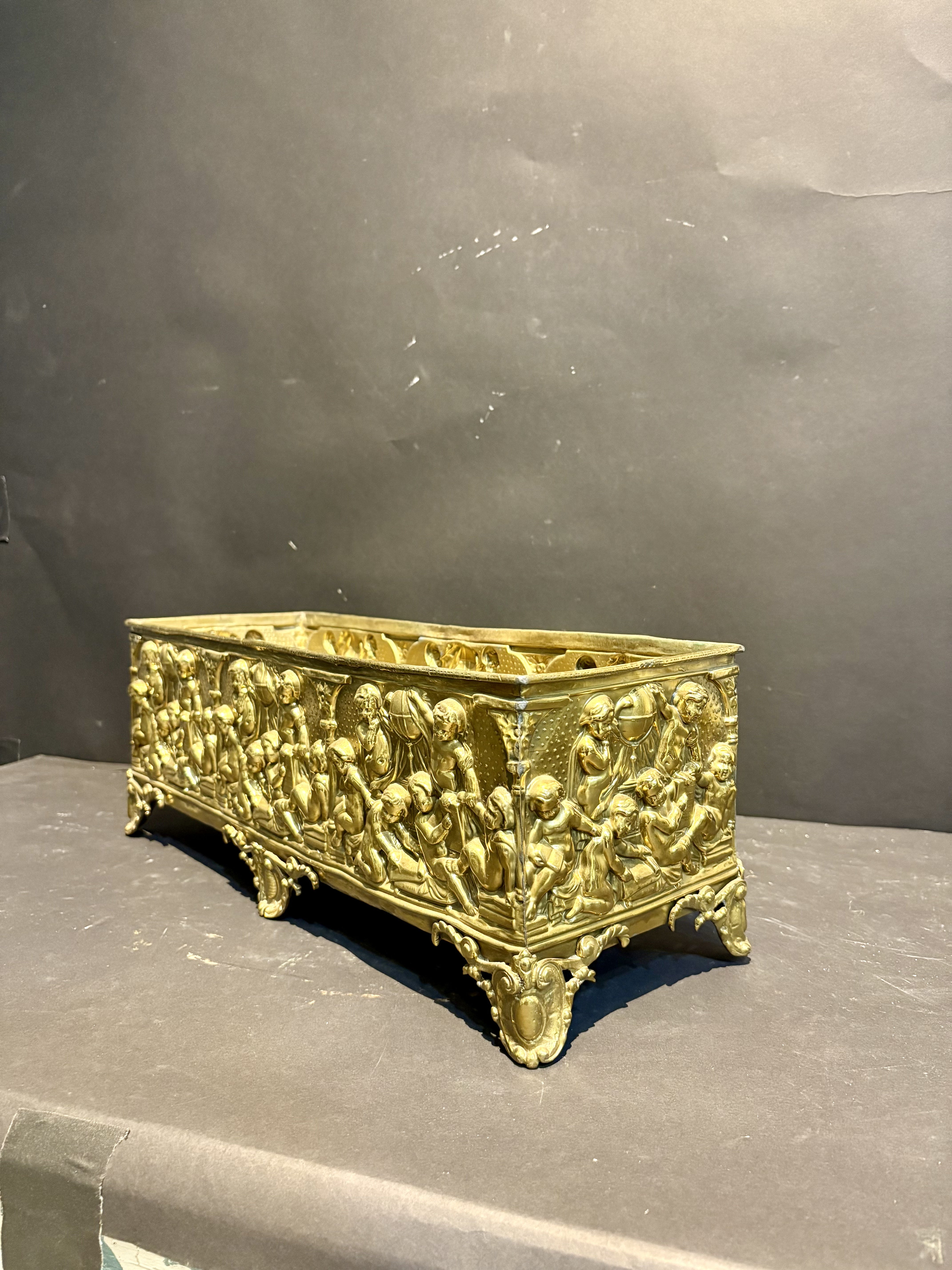 Brass Jardinière with medieval motif