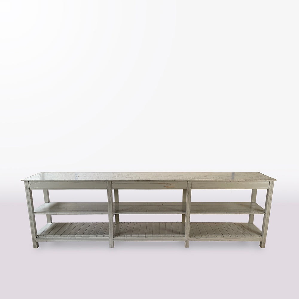 White Painted French Draper's Table with Middle Shelf
