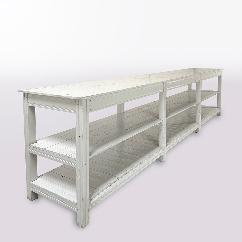 White Painted French Draper's Table with Middle Shelf