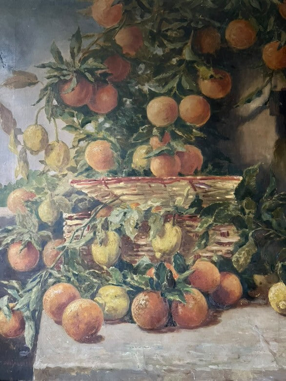 Signed Large Oil on Canvas Still Life, Fruits