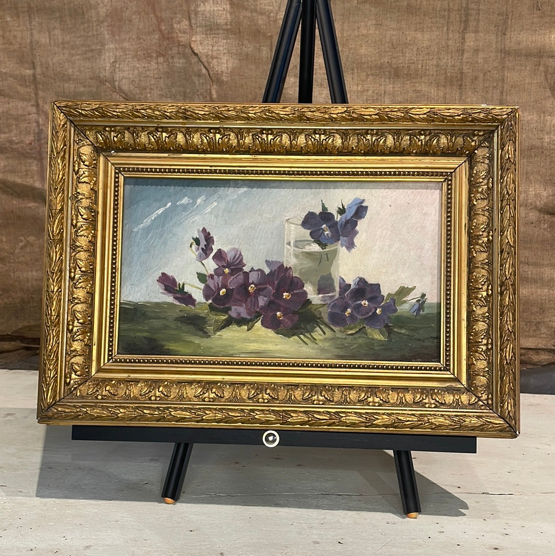 Framed Oil on Canvas - Violet Flowers