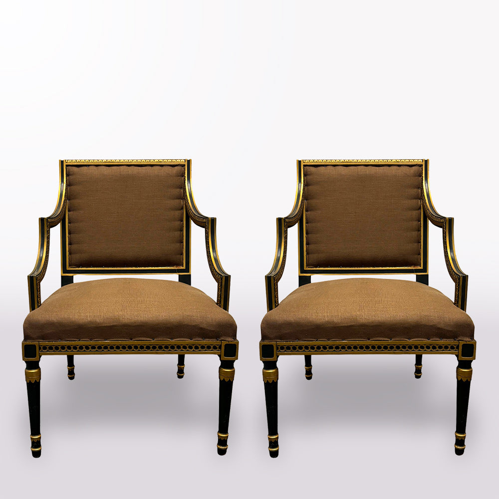 Louis XVI Style Ebonized & Gilt Armchair