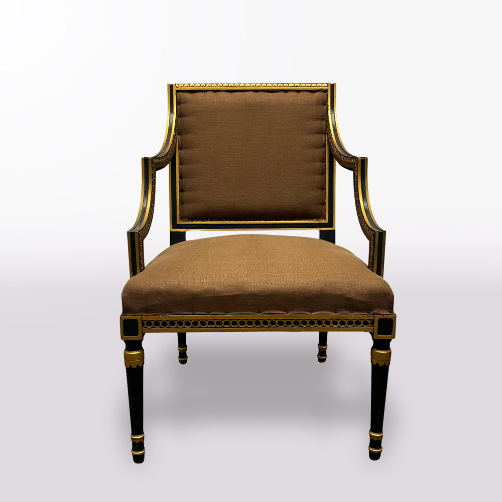Louis XVI Style Ebonized & Gilt Armchair
