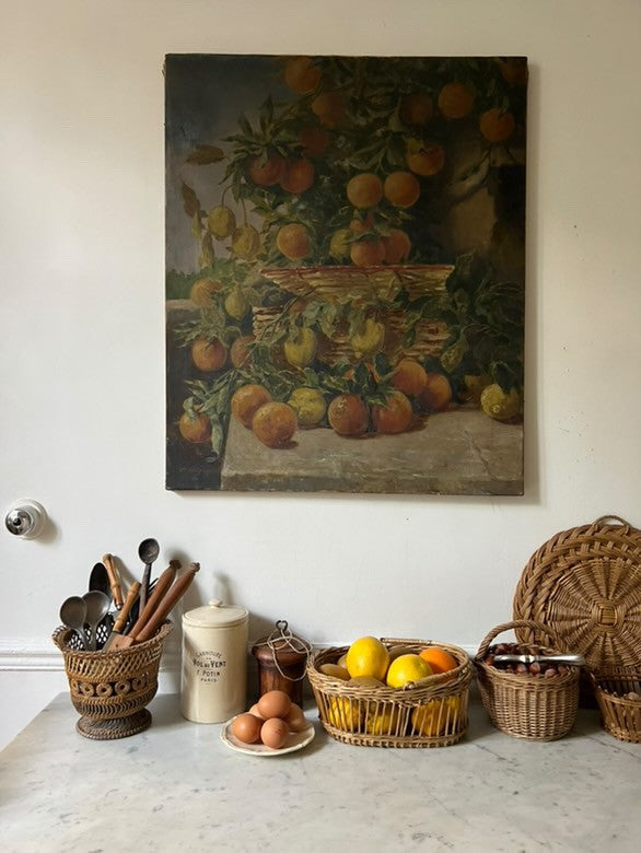 Signed Large Oil on Canvas Still Life, Fruits