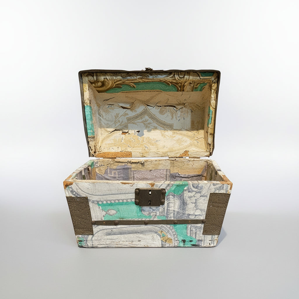 Wooden Domed Box with Antique Wallpaper