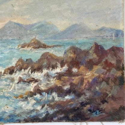 Unframed Oil on Stretched Linen - Sea off Cote D'Azur