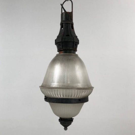 Cast Iron and Glass Holophane Pendant