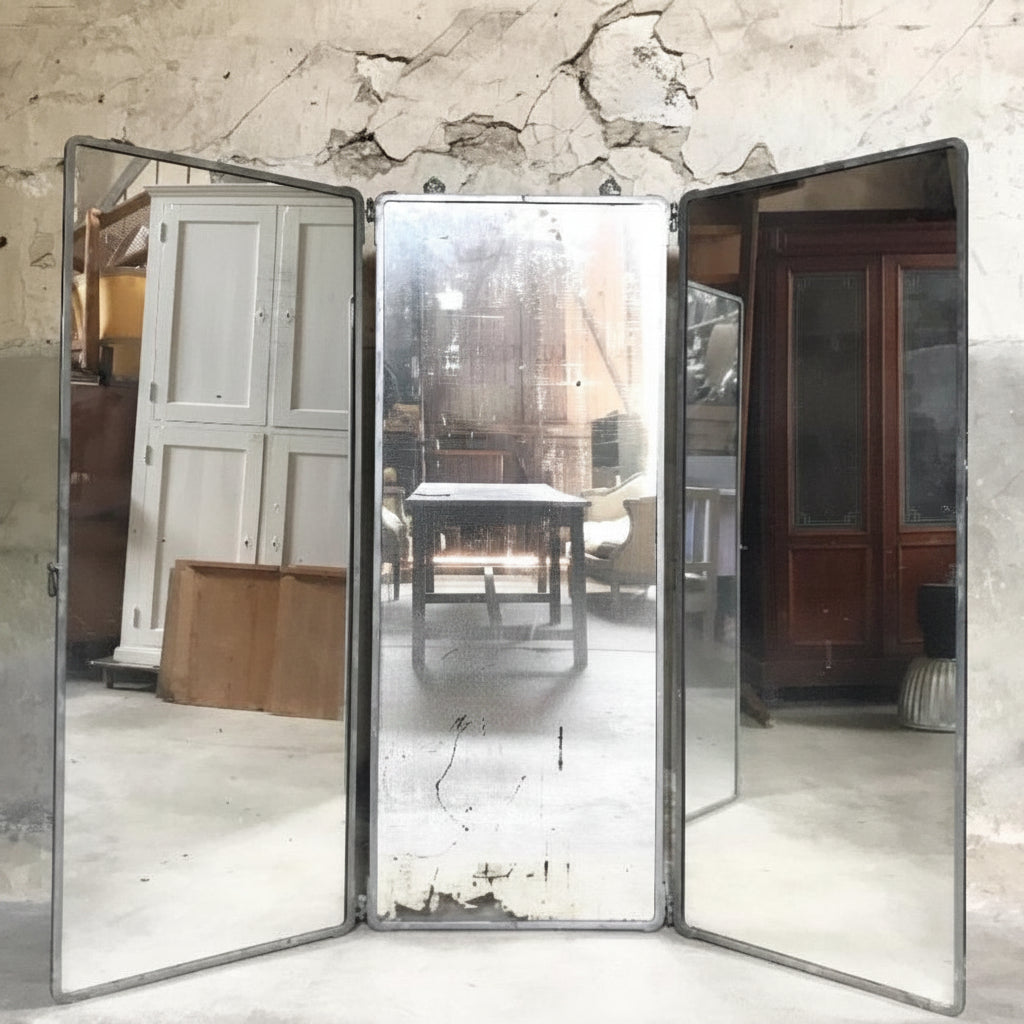 1910 French Antique Trifold Tailor's Mirror