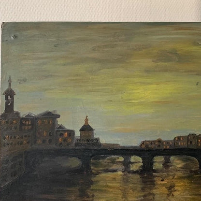 Unframed Oil on Board - Bridge at Sunset