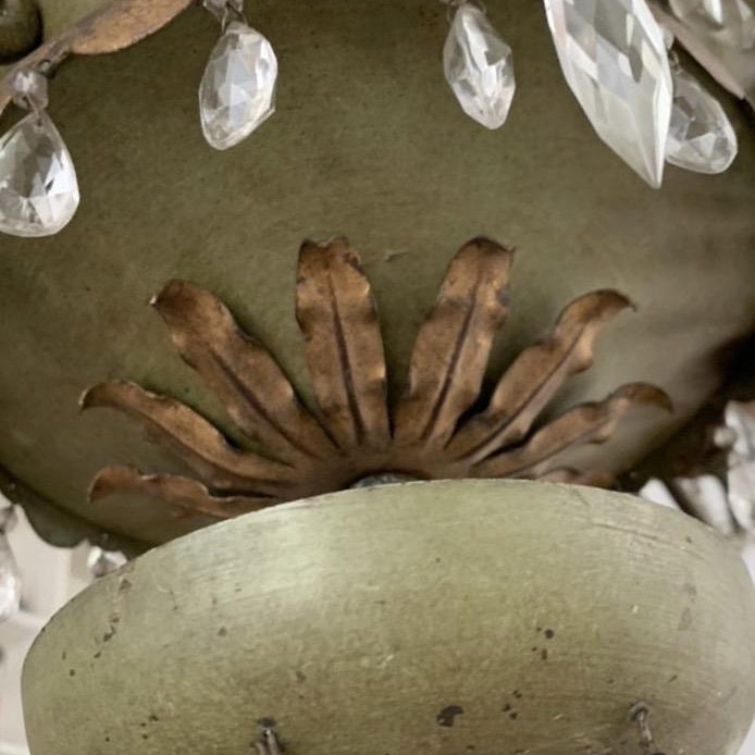 Crystal and Tole Paint with Gild Chandelier