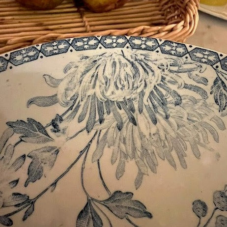 Blue & Cream Pedestal Dish by Creole & Montereau