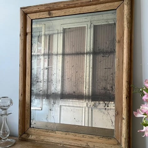 French 18th C Mercury Glass Wooden Mirror