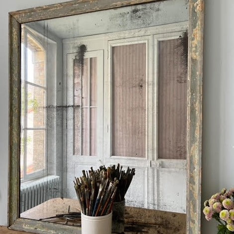 French 18th C Mercury Glass Wooden Mirror