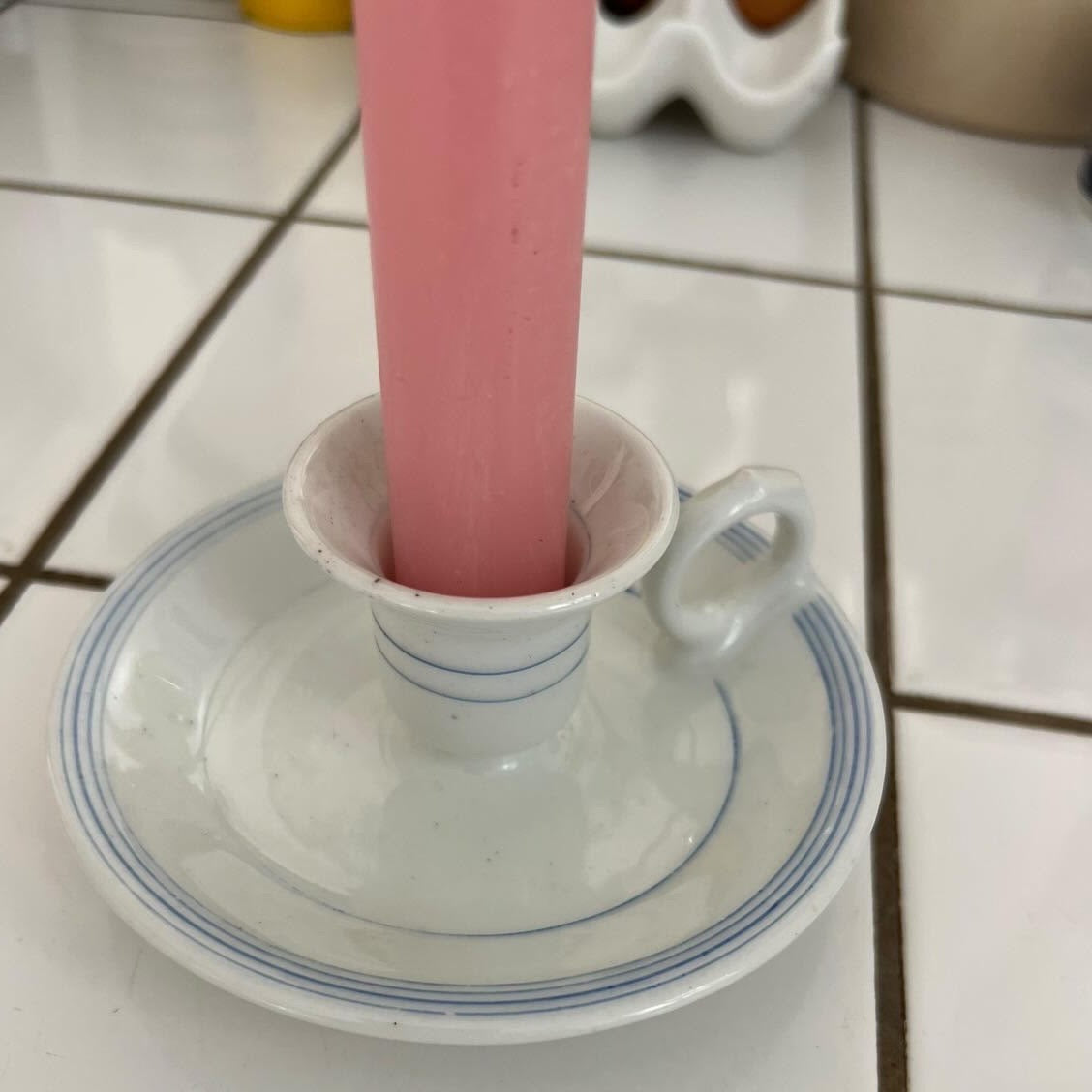 1880s White and Blue Chamberstick