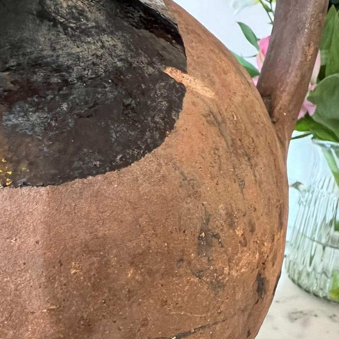 Terracotta Earthenware Urn with Black Paint