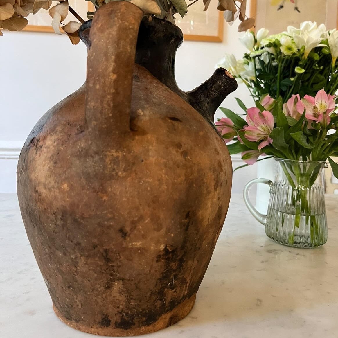 Terracotta Earthenware Urn with Black Paint