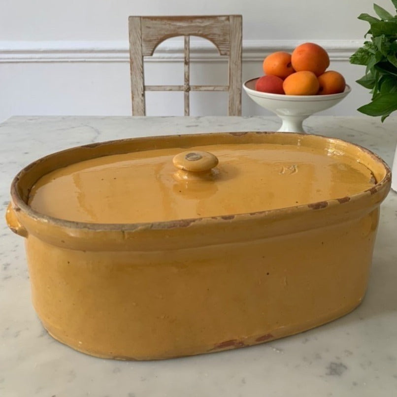 French Yellow Oval Baking Dish with Lid