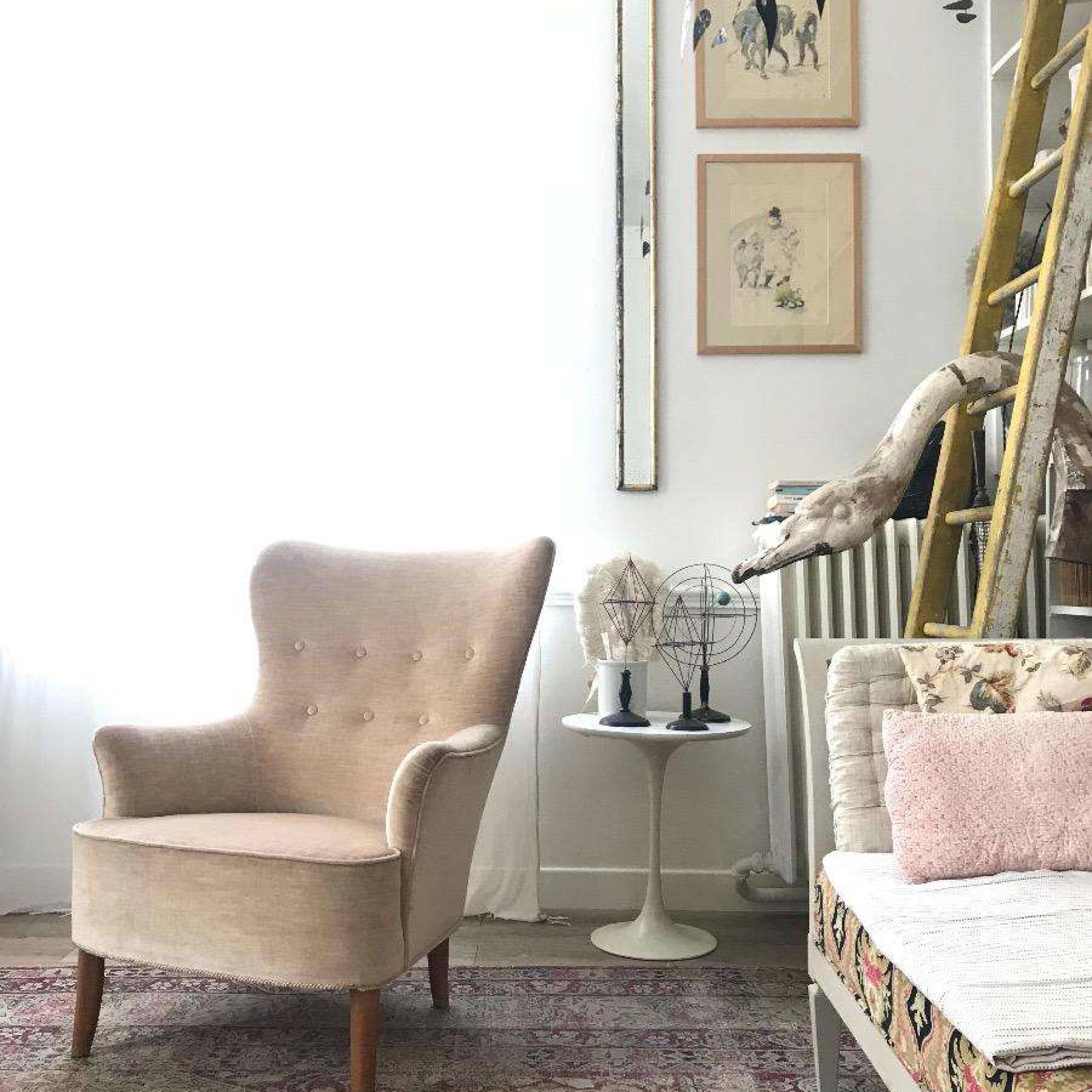 1950s French Cream Velvet Armchair