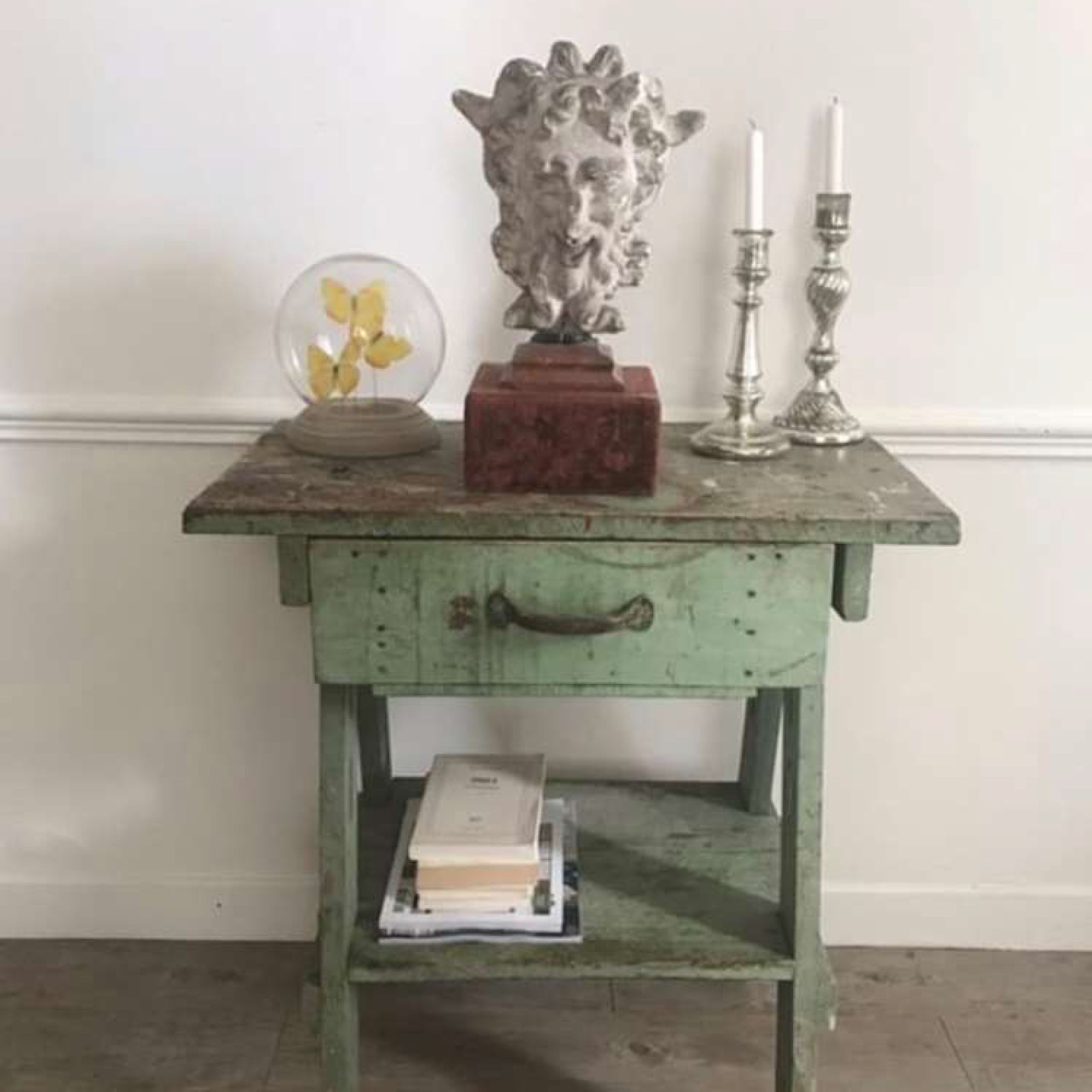 1900 French Green Stand with Original Patina