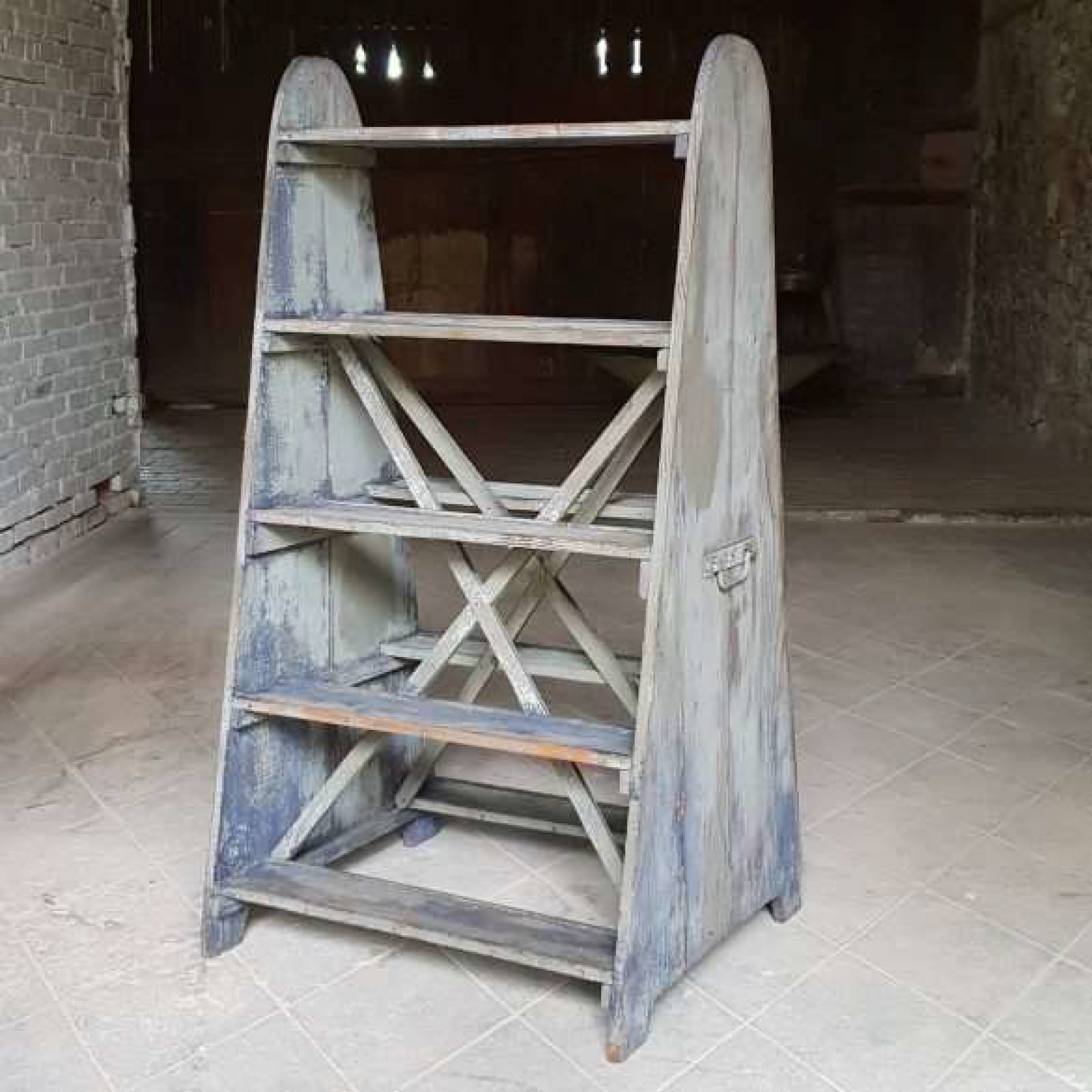 French 1950 Double Sided Industrial Shelf with Original Patina
